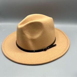 Women's Wide Brim Fedora with Buckle Trim Felt Wool Blend Panama Hat